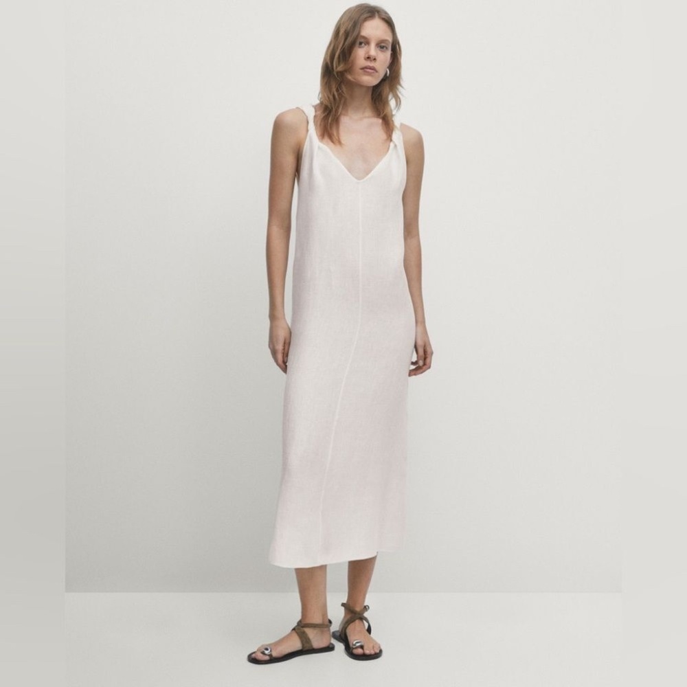 Massimo Dutti White Linen Midi Dress